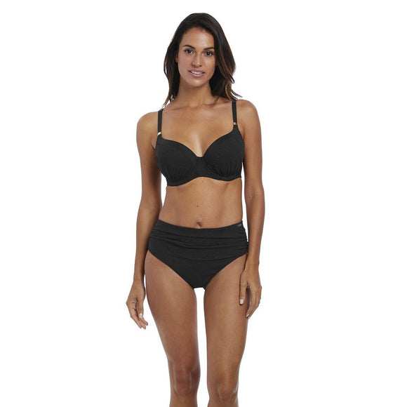 Fantasie Ottawa Deep Gathered Bikini Brief - Black-Bras Galore - Lingerie and Swimwear Specialist